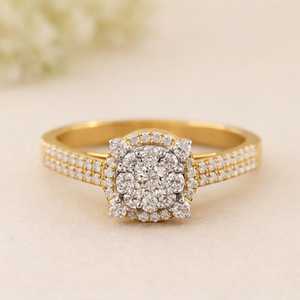 Anillo clásico de doble halo con diamantes cultivados en laboratorio de corte redondo para mujer, oro macizo de 14K, diseño floral con banda pavé, regalo de promesa para ella. - Product Image 1