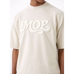 T-shirts pour hommes en coton lourd, coupe ample, col rond, manches courtes, avec logo en relief pour la vente en gros de marques personnalisées - Product Image 1