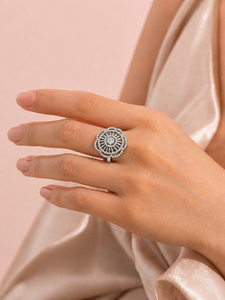 ELVORA GEMS Art Deco Flower Cocktail <b>Ring</b> Diamond Pave Setting May Birthstone Women Engagement Jewelry Rhodium Plated 925 <b>Silver</b> - Product Image 1