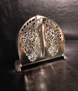 Vintage Metal Napkin Holder Stand <b>Semi</b>-<b>Circle</b> Filigree Design Silver Lace <b>Table</b> Decor Party Use Durable - Product Image 2