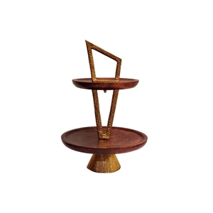 3 Tier <b>Wooden</b> Cake <b>Stand</b> Gold Branch Metal Handle Rustic Tiered <b>Cupcake</b> Dessert <b>Display</b> Server For Wedding - Product Image 2