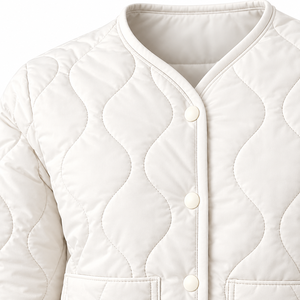 Custom OEM <b>Women</b> <b>Lightweight</b> Wave <b>Quilted</b> <b>Jacket</b> Collarless Snap Button Padded Liner Coat Winter Warm Casual Puffer Outerwear - Product Image 5
