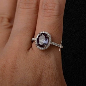 Oval <b>Alexandrite</b> <b>Ring</b> Vintage Sterling Silver Cluster <b>Ring</b> Rose Gold <b>Alexandrite</b> <b>Engagement</b> <b>Ring</b> Bridal <b>Ring</b> Birthday Gift Women - Product Image 2
