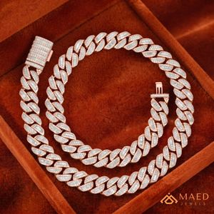 Collier chaîne cubaine de luxe en moissanite, ton or rose, avec pierres rondes et baguette, style hip-hop, cadeau de mariage pour femmes et hommes - Product Image 5