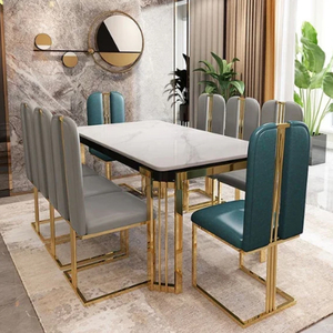 Rectanglur Dining Tables With <b>Marble</b> <b>Top</b> Luxury Dining Table 6 Seater Metal Dining Table Gold Plated - Product Image 2