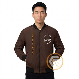 เสื้อแจ็คเก็ตบอมเบอร์สีน้ำตาลสำหรับผู้ชาย พิมพ์ลายตัวอักษรและป้ายโลโก้ สไตล์ลำลอง ซิปด้านหน้า ทรงปกติ ใส่ได้ในฤดูใบไม้ร่วง - Product Image 4