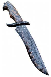 Couteau utilitaire en acier damas cuivré de qualité industrielle, forgé à la main, avec lame à pointe tombante et manche en bois de burl, OEM - Product Image 5
