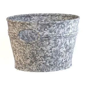 Pot en métal pour l'intérieur et l'extérieur, jardinière ronde en fer, jardinières galvanisées, aspect gris, décoration moderne pour la maison et le jardin - Product Image 2