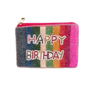 Pochette à monnaie perlée de rocaille joyeux anniversaire beau portefeuille de porte-monnaie perlé personnalisé pour les femmes pochette à monnaie à la mode avec - Product Image 1