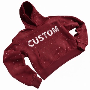 เสื้อฮู้ดดี้ผ้าฟลีซคุณภาพสูง สไตล์สตรีทแวร์ ตกแต่งเพชรเม็ดใหญ่พิเศษ ล้างสีแบบแอซิดวอช ผ้าฝ้าย 100% ใส่สบาย แห้งเร็ว - Product Image 1