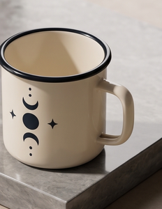 Eco Friendly Unbreakable <b>Iron</b> Enamel Camping Mug Featuring Astrology Night Sky Line Art Design Cream Outdoor Coffee Cup - Product Image 5