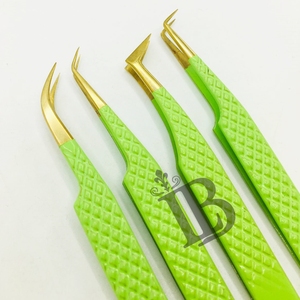 Pince à épiler pour extensions de cils Lumia Beauty LB0207 en acier inoxydable, anti-magnétique, précision, vert clair, pointe dorée, logo personnalisé - Product Image 4