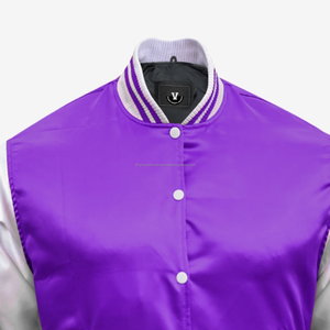 Chaqueta de satén de béisbol bordada personalizada al por mayor 100% chaquetas universitarias de bombardero de béisbol de satén personalizadas de poliéster/ - Product Image 5