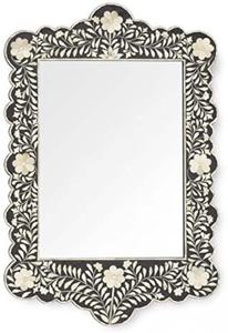 Modern Round Bone Inlay <b>Mirror</b> Frame in Blue and <b>White</b> Floral Artwork for Bedroom Living Room Wall Decoration - Product Image 6