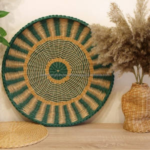 จานแขวนผนังหวายสีเขียวขนาดใหญ่ 18-22 นิ้ว ตกแต่งสไตล์แอฟริกัน งานฝีมือ ของขวัญขึ้นบ้านใหม่ - Product Image 4