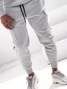 Men's Gray Canvas Cotton Joggers Premium Regular Fit Mid Waist Drawstring Casual Pockets Windproof Lightweight All Seasons - Product Image 6