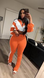 Ensemble de survêtement sportif 2 pièces pour femme : veste courte et pantalon taille haute à jambes larges, tenue décontractée style streetwear - Product Image 5
