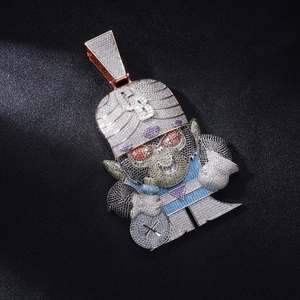 Colgante de Plata de Ley 925 con diseño de Mono de Dibujos Animados y Moissanita, con microincrustaciones, Joyería Hip Hop, Regalo, Bañado en Rodio y Oro - Product Image 1