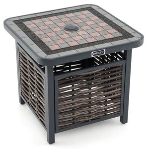 Tavolino Quadrato da Esterno in Rattan PE da 21,5 Pollici con Foro per Ombrellone, Elegante Tavolino Laterale in Rattan PE per Patio o Giardino - Product Image 1