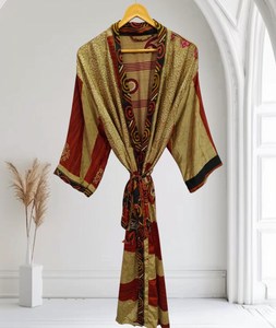 Kimono de Seda con Estampado Floral Indio, Ligero, de Secado Rápido, Transpirable, para Playa, Hecho a Mano, Talla Única, Ropa de Dormir - Product Image 3