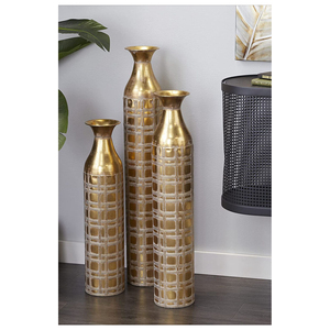 Hammered Iron Handmade Eco-Friendly Flower <b>Vases</b> <b>Set</b> of 2 in Gold-Plated Brass with Modern Design for Indoor and Outdoor Decor - Product Image 6