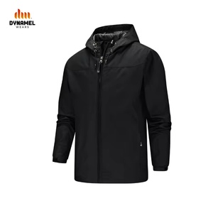 Men's Demi-Season Softshell Winter Jacket Stand Collar Waterproof Hoodie with PU Zipper Rainy Day <b>Work</b> Suitable - Product Image 1
