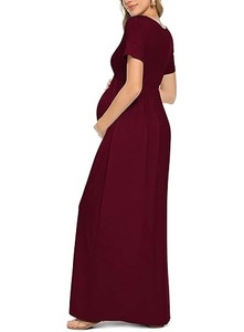 Vestido de Maternidad de Verano Personalizado con MOQ Bajo, Tallas Grandes, Color Granate, Cuello Redondo, de Gasa, con Sujetador Incorporado, para Mujer - Product Image 6