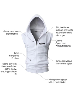<b>Men's</b> Sleeveless Hooded <b>Vest</b> <b>White</b> Zipper Front Kangaroo Pockets Casual Regular Fit Autumn Wear - Product Image 1