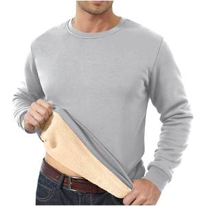 Pull thermique à col rond pour homme, couleur unie, doublure en polaire, manches longues, vêtements décontractés d'hiver, 100% coton tricoté - Product Image 3