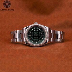 Charm Jewells Luxury Stainless Steel <b>Watch</b> Round Case Analog Quartz Movement <b>Diamond</b> Encrusted Folding Clasp 18mm Band - Product Image 1