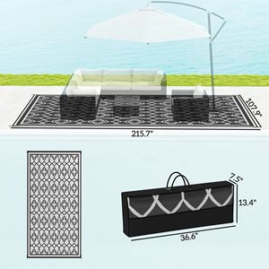 Tappeto da esterno reversibile lanterna nera e grigia impermeabile in plastica con borsa per il trasporto 9 'X 18' - Product Image 3