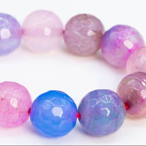 Perles d'agate violette à motif craquelé, pierres précieuses naturelles facettées rondes, perles en vrac, brin complet, vente en gros - Product Image 1