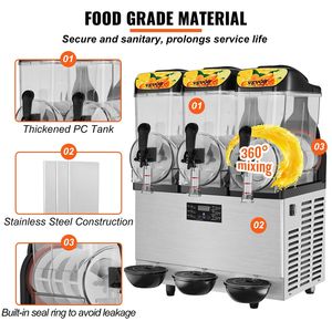 Machine à slush commerciale en acier inoxydable 36L/9,6Gal à trois bacs, capacité de 150 gobelets, distributeur de boissons glacées pour margaritas et smoothies - Product Image 4
