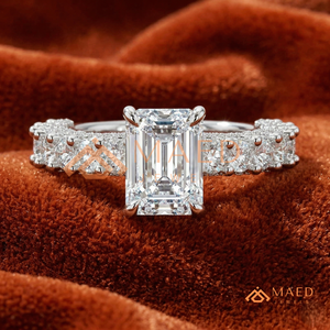 Elegant 925 Sterling <b>Silver</b> <b>Emerald</b> Cut Diamond Engagement <b>Ring</b> with Round Cut Side Stones for Women - Product Image 1