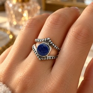 <b>Lapis</b> <b>Lazuli</b> <b>Ring</b> Sterling Silver Bezel Setting Boho Statement <b>Ring</b> September Birthstone - Product Image 2