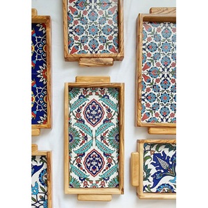 Plateau de service Art Déco en bois naturel émaillé, écologique, pour cuisine, thé, café, collations, repas, hôtel, artisanal, mariage, Diwali - Product Image 1