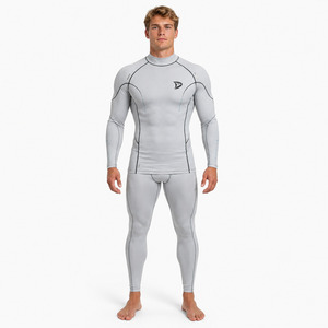 Men's Breathable Polyester/Nylon 220g Full Sleeve Rash Guard Gray Raised Rubber Print Quick Dry Sport Top - Product Image 6