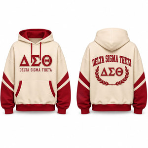 Sweat-shirt décontracté unisexe Delta Sigma Theta avec lettres grecques, couleur crème, manches rouges, poche, pour l'automne - Product Image 1
