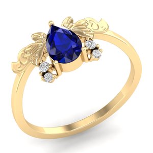 Anillos REYES de Lujo en Plata de Ley 925 con Zafiro Azul Corte Pera de 0.75Ct para Mujer, Joyería Elegante con Moissanita - Product Image 2