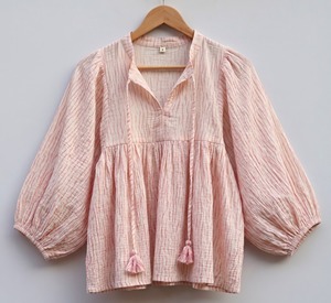 Tie Dye Woven Cotton Lace Breathable Simple Women's V-neck <b>Balloon</b> Sleeve Bohemian Handmade Casual Christmas Blouse All Seasons - Product Image 1