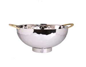 Bol de service en acier inoxydable, métal poli, bol décoratif pour salade et fruits avec perles dorées, design moderne pour les fêtes et la maison - Product Image 2