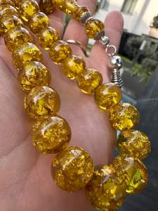 Tasbih de Resina Amarilla con Escamas Plateadas, Ecológico, Pintado a Mano, 33 Cuentas, para Oración - Product Image 4