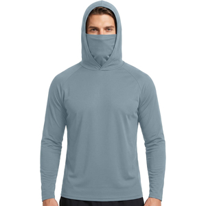 Nouveau T-shirt de pêche à manches longues pour homme avec protection solaire UPF 50, masque facial intégré, gris-bleu, personnalisable et étiquettes privées OEM - Product Image 4