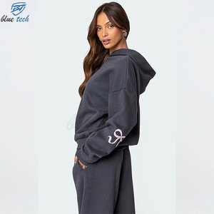Women Hooded Tracksuit Set Oversized Eco-Friendly Cotton Fleece Casual Streetwear Two Piece Outfit Custom Logo Print - Product Image 4