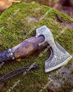 Viking <b>Axe</b> Bearded Blade Hand Forged Carbon Steel Wooden <b>Handle</b> Outdoor Tool OEM ODM Custom Wholesale Supplier Private label - Product Image 4