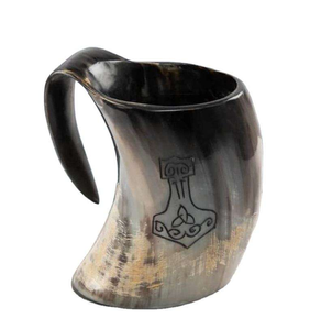 Jarra de Cuerno de Búfalo Natural con Tapa de Bambú con Diseño Nórdico Grabado para Vino y Cerveza, Hecha a Mano, de Calidad, para Fiestas - Product Image 6