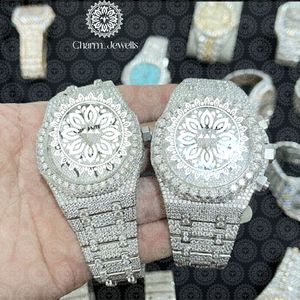 Reloj de Cuarzo Analógico de Acero Inoxidable de Lujo Charm Jewellis, Esfera Redonda de 38 mm con Incrustaciones de Diamantes, Cierre Plegable, Unisex - Product Image 1
