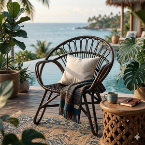Fauteuil en rotin brun foncé moderne, chaise paon en osier de luxe pour extérieur, jardin, patio, balcon, fauteuil d'appoint artisanal - Product Image 5