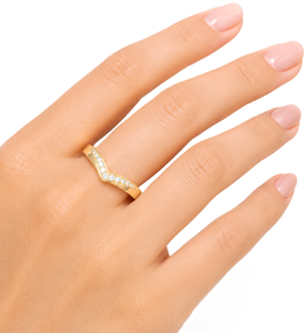 Fine Ring Chevron Diamond Band 9K 10K 14K 18K Solid Gold V Shape Stackable Band Minimalist Pave Diamond Engagement Bridal Band - Product Image 6