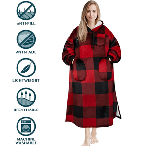 Oversized Long Solid Soft Cotton Blend Lined Front <b>Hooded</b> Wearable <b>Blanket</b> Sweatshirt Regular Sleeve <b>Fleece</b> Pullover Autumn - Product Image 3
